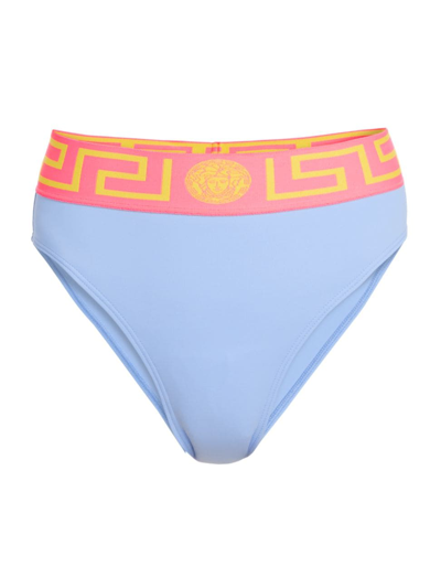 Shop Versace Women's High-waist Bikini Bottom In Blue Pastel Pink Pale Yellow