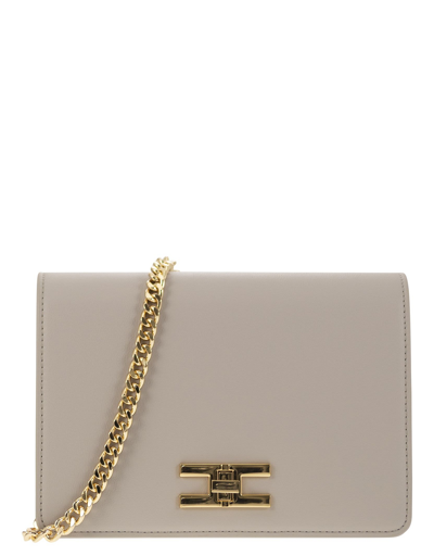 Shop Elisabetta Franchi Designer Handbags Shoulder Bag With Gold Swivel Logo In White