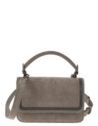 Shop Brunello Cucinelli Designer Handbags Suede Bag With Precious Contour In Gray