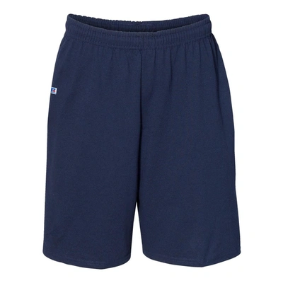 Shop Russell Athletic Essential Jersey Cotton Shorts With Pockets In Blue