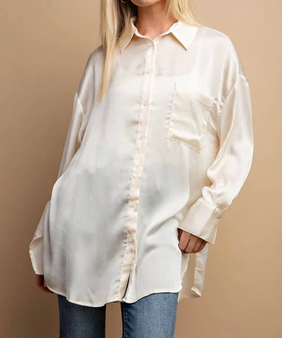 Shop Gigio Oversized Satin Button Down Shirt In Ecru In White