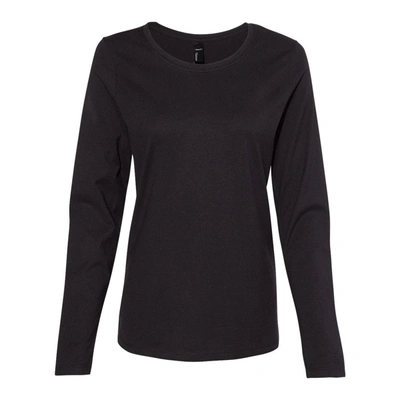Shop Hanes Perfect-t Womens Long Sleeve Scoopneck T-shirt In Black