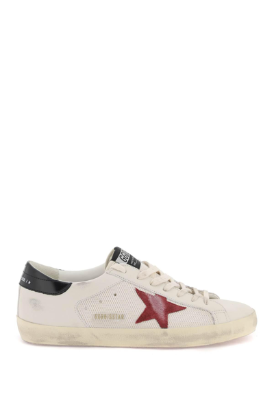 Shop Golden Goose "leather And Mesh Super-star Double Quarter Sne In White,red,black