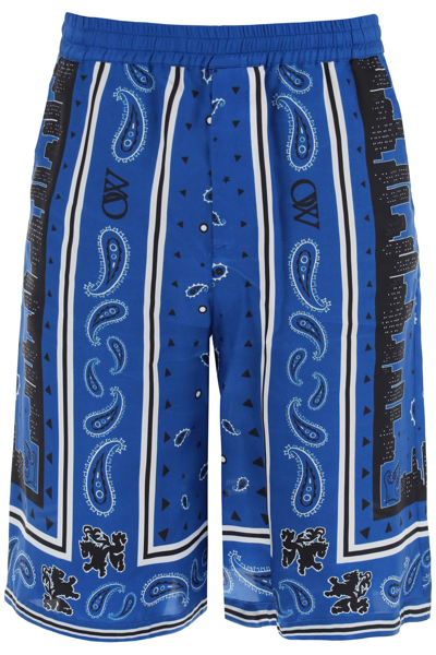 Shop Off-white Bermuda Shorts With Paisley Pattern In Blue