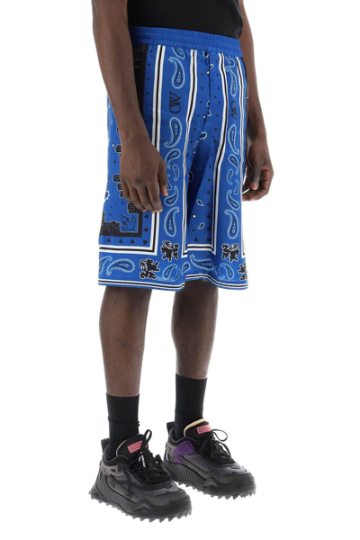 Shop Off-white Bermuda Shorts With Paisley Pattern In Blue