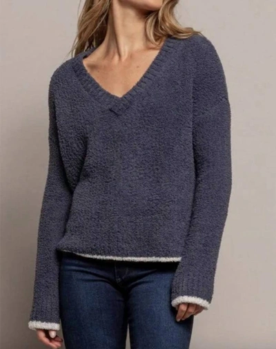 Shop Red Haute V-neck Sweater In Deep Blue