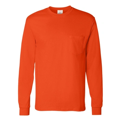 Shop Hanes Authentic Long Sleeve Pocket T-shirt In Orange
