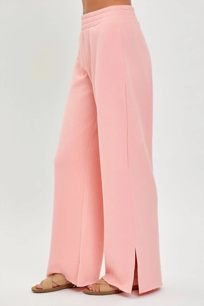 Shop Risen Soft Knit Wide Leg With Slit Lounge Pants In Blush In Gold