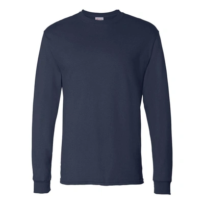 Hanes Cool Dri Cotton Touch Long Sleeve T-shirt In Blue
