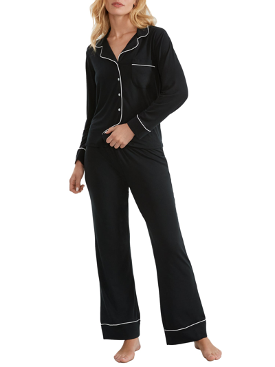 Shop Bare Women's The Cooling Piped Pajama Set In Black