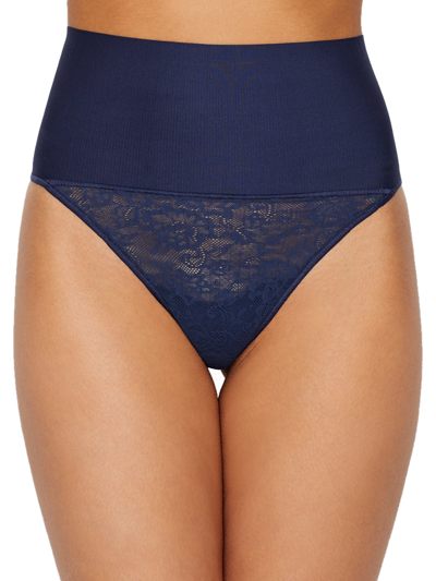 Shop Maidenform Women's Tame Your Tummy Lace Thong In Blue