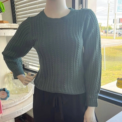 Shop Cozy Co. Cable Knit Sweater With Cuff Detail In Teal In Blue
