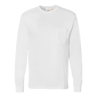 Shop Hanes Authentic Long Sleeve Pocket T-shirt In White