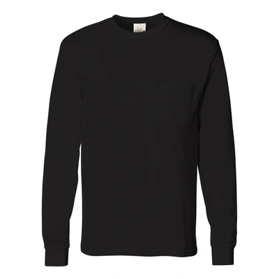 Shop Hanes Authentic Long Sleeve Pocket T-shirt In Black