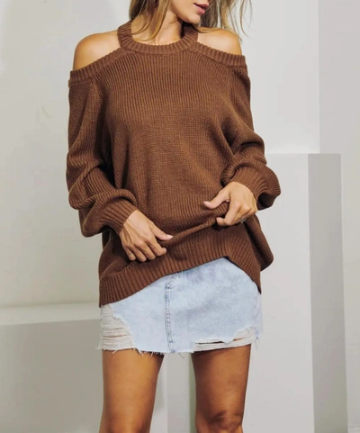 Shop J.nna Cross-back Cold-shoulder Sweater In Brown