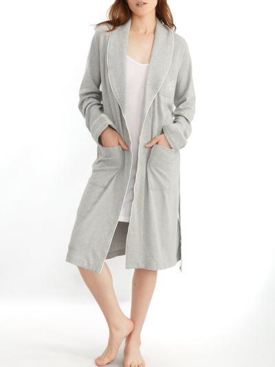 Shop Lauren Ralph Lauren Women's Hartford Lounge Shawl Collar Knit Robe In Grey