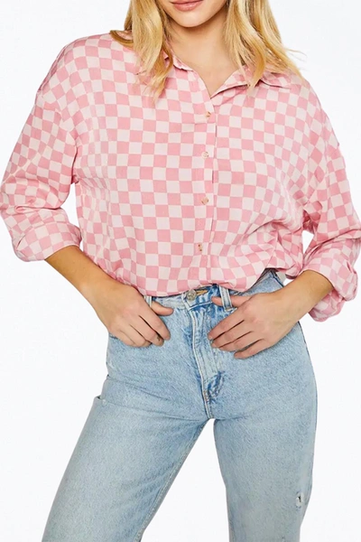Shop Pretty Garbage Oversized Checkered-print Woven Shirt In Pink