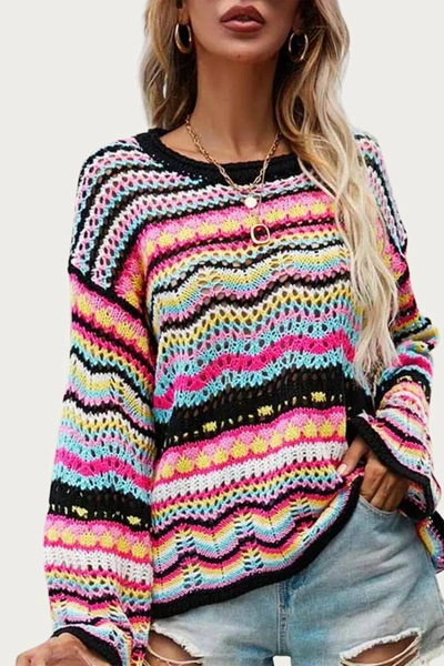 Shop Esley Collection Open-knit Multicolor Sweater