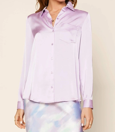 Shop Skies Are Blue Satin Button Down Shirt With Pocket In Purple