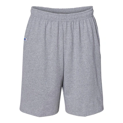 Shop Russell Athletic Essential Jersey Cotton Shorts With Pockets In Blue