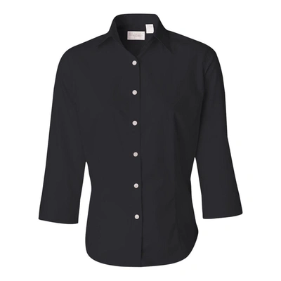 Shop Van Heusen Women's Three-quarter Sleeve Baby Twill Shirt In Black