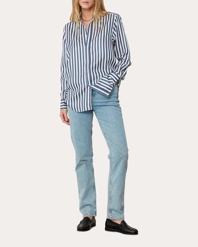With Nothing Underneath Women's The Boyfriend Striped Tencel Shirt In Blue
