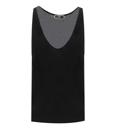Elisabetta Franchi Black Top With Embroidered Logo In Black