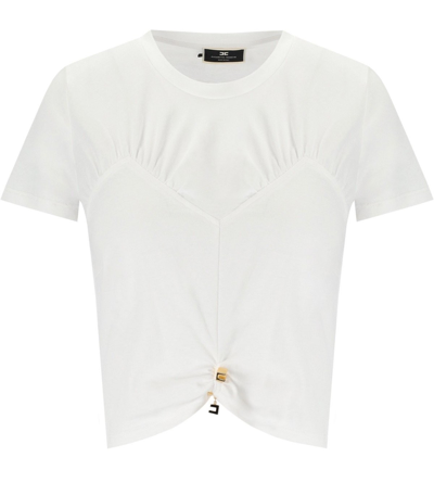 Shop Elisabetta Franchi White Cropped T-shirt