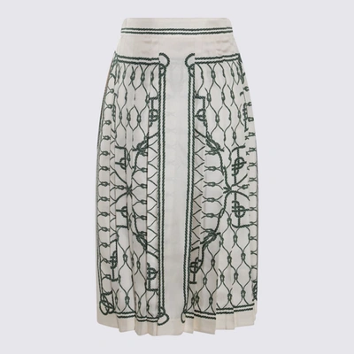 Shop Tory Burch White And Green Silk-wool Blend Skirt