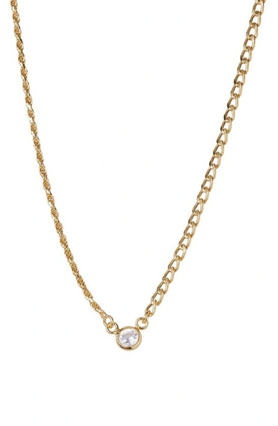 Shop Argento Vivo Sterling Silver Cubic Zirconia Pendant Curb Chain Necklace In Gold
