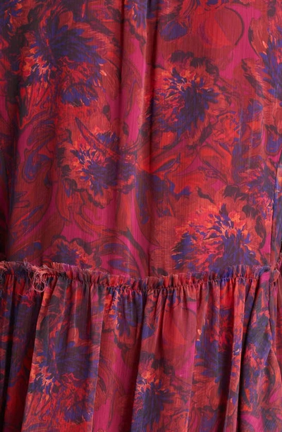 Shop Cinq À Sept Livie Floral Long Sleeve Shift Minidress In Dark Red Multi