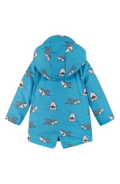 Shop Andy & Evan Kids' Shark Hooded Rain Jacket In Blue Shark