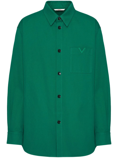 Shop Valentino Giacca Camicia Con V Detail Gommata In Green