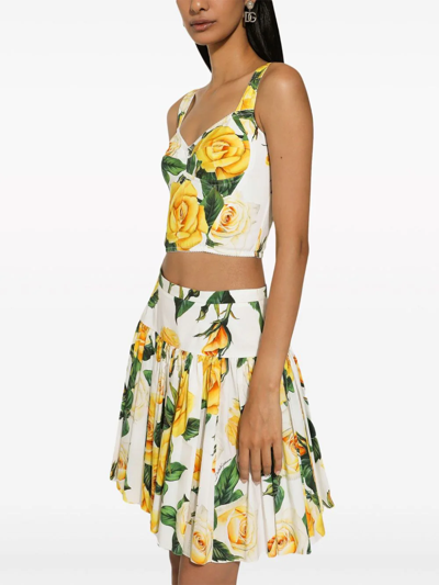 Shop Dolce & Gabbana Gonna Corta Stampa Rose Gialle In Yellow