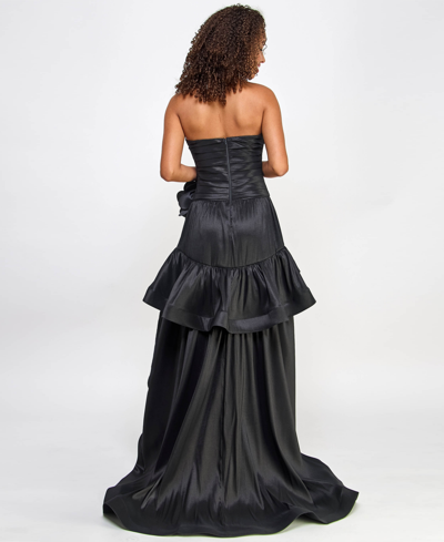 Shop City Studios Juniors' Strapless High-low Taffeta Gown, Created For Macy's In Black
