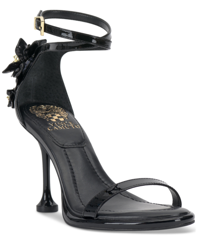 Shop Vince Camuto Tanvie Flower Embellished High Heel Dress Sandals In Black Patent