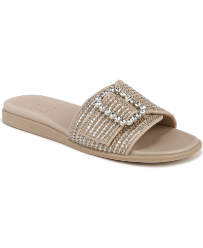 Shop Naturalizer Olivia Slide Sandals In Tan,silver Metallic Raffia