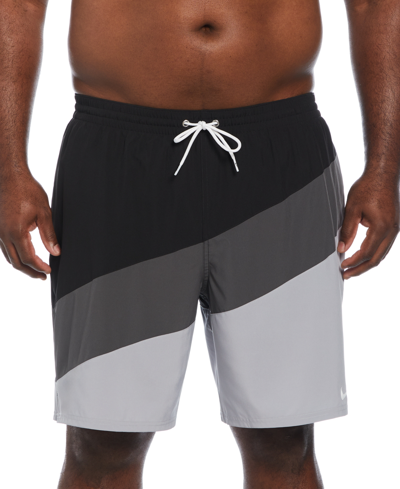 Shop Nike Men's Big & Tall Color Surge Colorblocked 9" Swim Trunks In Black