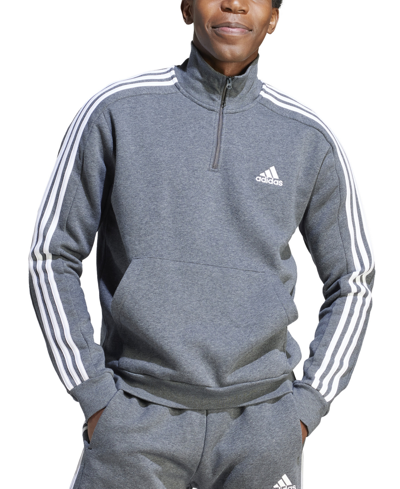 Shop Adidas Originals Men's Essentials Fleece 3-stripes Quarter-zip Sweatshirt In Dgh,wht