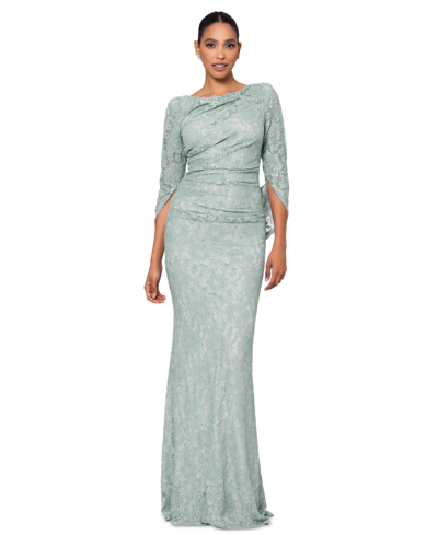 Shop Betsy & Adam Petite Embellished Lace Capelet Dress In Sage