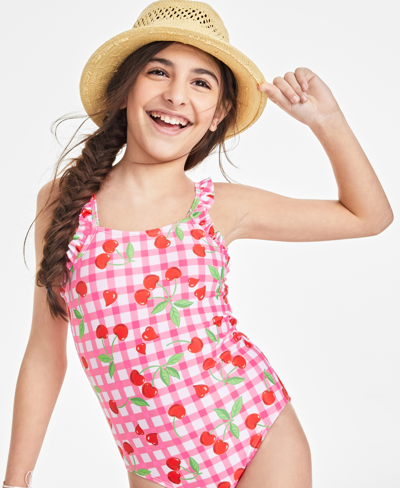 Shop Breaking Waves Big Girls Cherry-print Flutter-strap One-piece Swimsuit In Multi