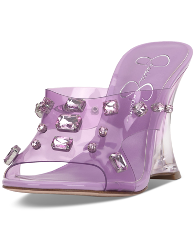 Shop Jessica Simpson Ganisa Crystal Embellished Wedge Sandals In Orchid Tpu