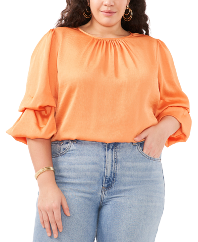 Shop Vince Camuto Plus Size Scoop Neck Bubble Sleeve Top In Warm Orange
