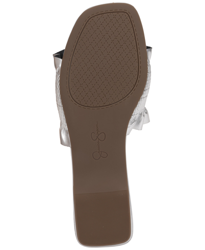Shop Jessica Simpson Camessa Square Toe Ruffle Slide Sandals In Silver Faux Leather