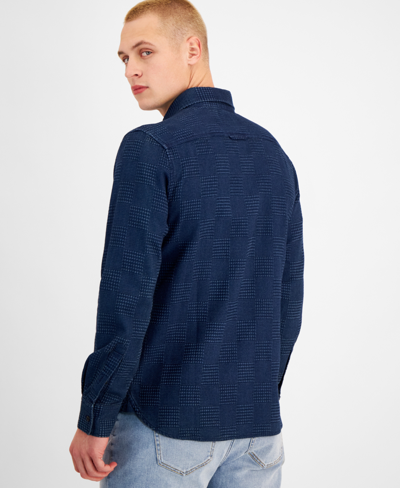 Shop Sun + Stone Men's Cristiano Long Sleeve Button-front Patchwork Shirt, Created For Macy's In Indigo