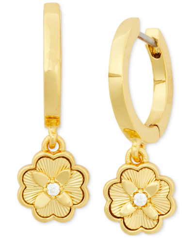 Shop Kate Spade Gold-tone Heritage Bloom Huggie Hoop Earrings In Clear,gold