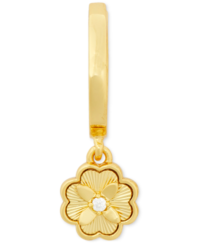 Shop Kate Spade Gold-tone Heritage Bloom Huggie Hoop Earrings In Clear,gold