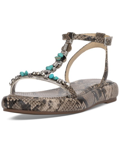 Shop Jessica Simpson Eshily Bead Embellished Platform Sandals In Dark Natural Faux Leather