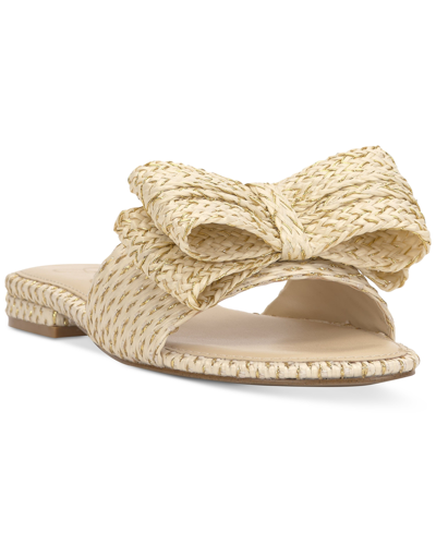 Shop Jessica Simpson Avrena Woven Bow Slide Flat Sandals In Light Natural Raffia