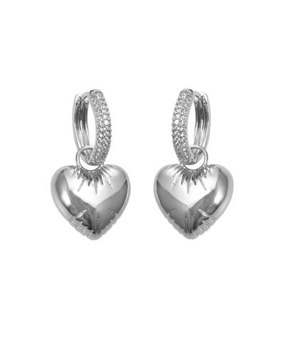 Shop By Adina Eden Pave Dangling Puffy Heart Huggie Earring In Silver